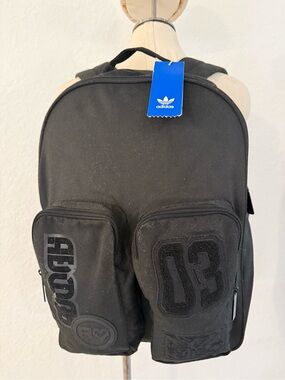 New adidas Black Mens Backpack with Dual Patch Front Pockets